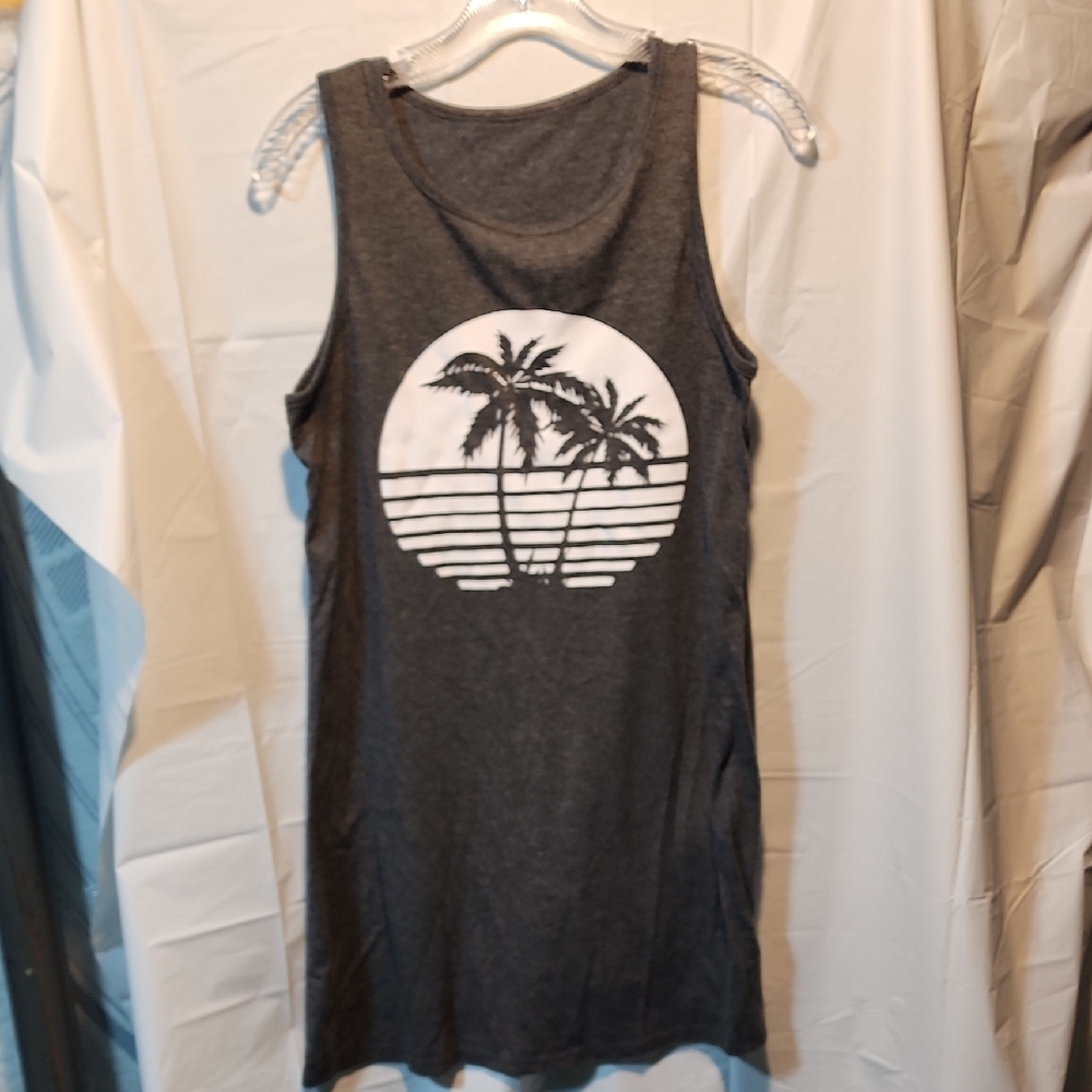 Gray Tank Top with Palm Tree Design
